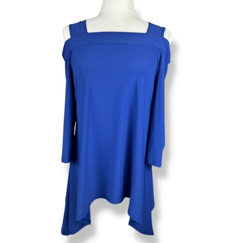 Y2K Moraea Top Size Medium Tunic Blue Asymmetrical Hem Coastal Festival USA Made